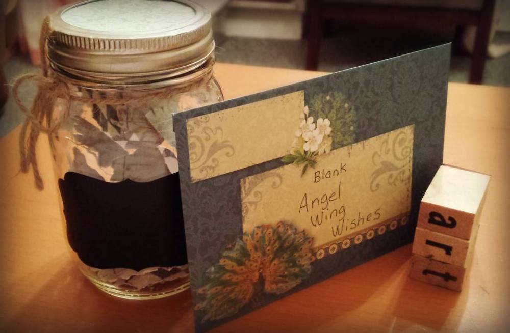 mason jar, envelope and the word art