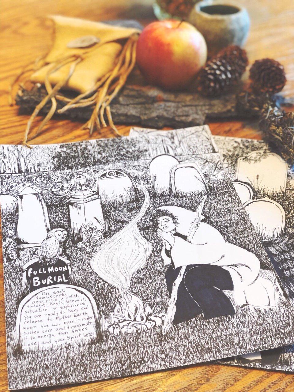 full moon october 2019 hand-drawn journal pages